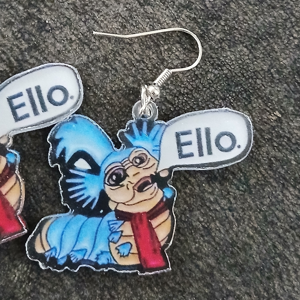 New Labyrinth Catapillar "Ello" Acrylic Dangle Drop Earrings